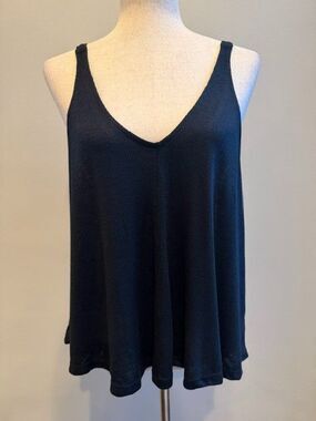 Intimately Free People Womans Black Ribbed V-Neck Swing Tank Top NWTS Size Small